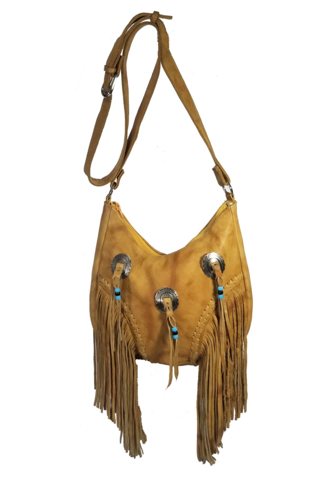 (image for) Beaded Three Concho Soft Leather Shoulder Bag